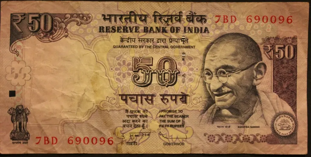Close-up of an Indian 50 rupee note