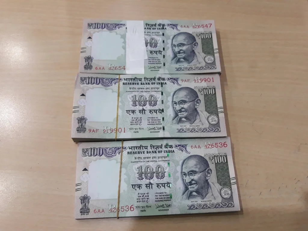 Bundles of Indian 100 rupee notes