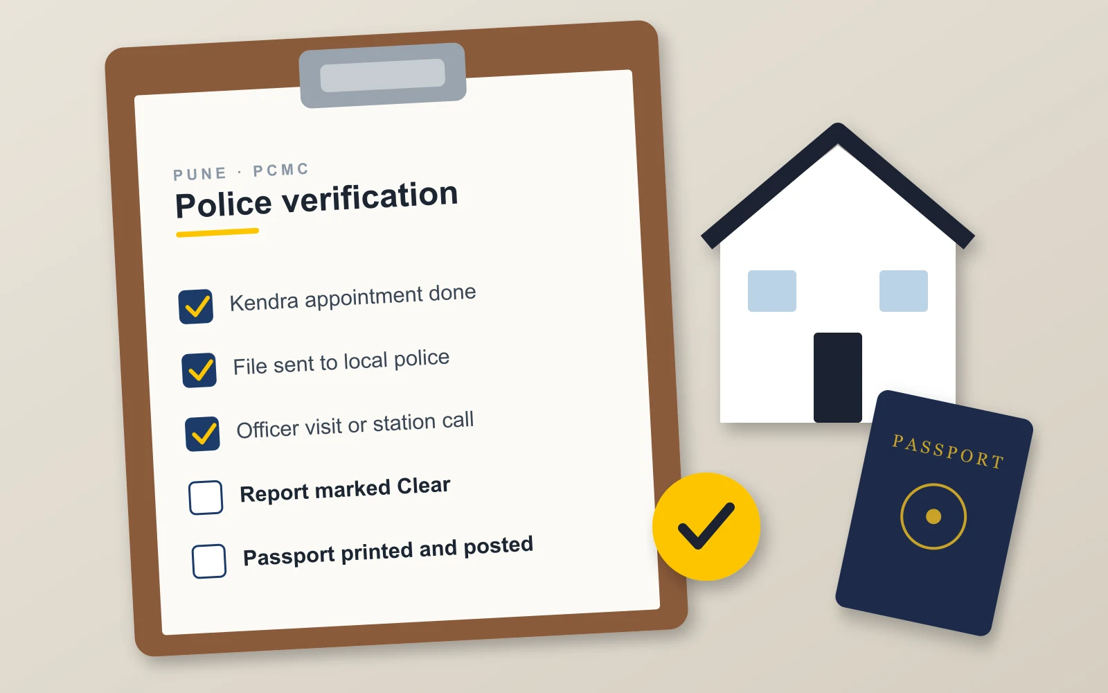 Passport police verification checklist for Pune and PCMC: appointment, file sent to police, officer visit, report and dispatch
